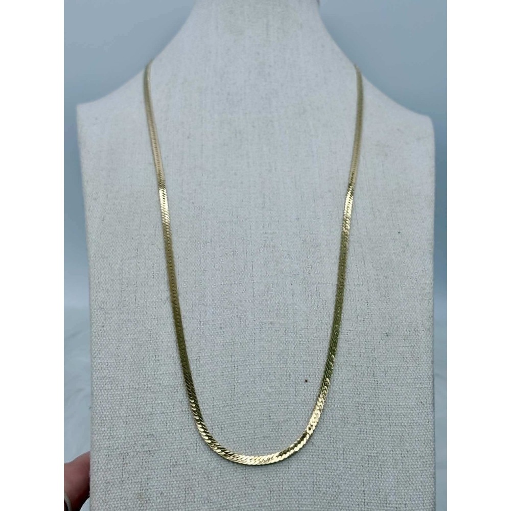 Monet Gold Tone Herringbone Chain Necklace 30 Inch Vintage Style Flat Weave